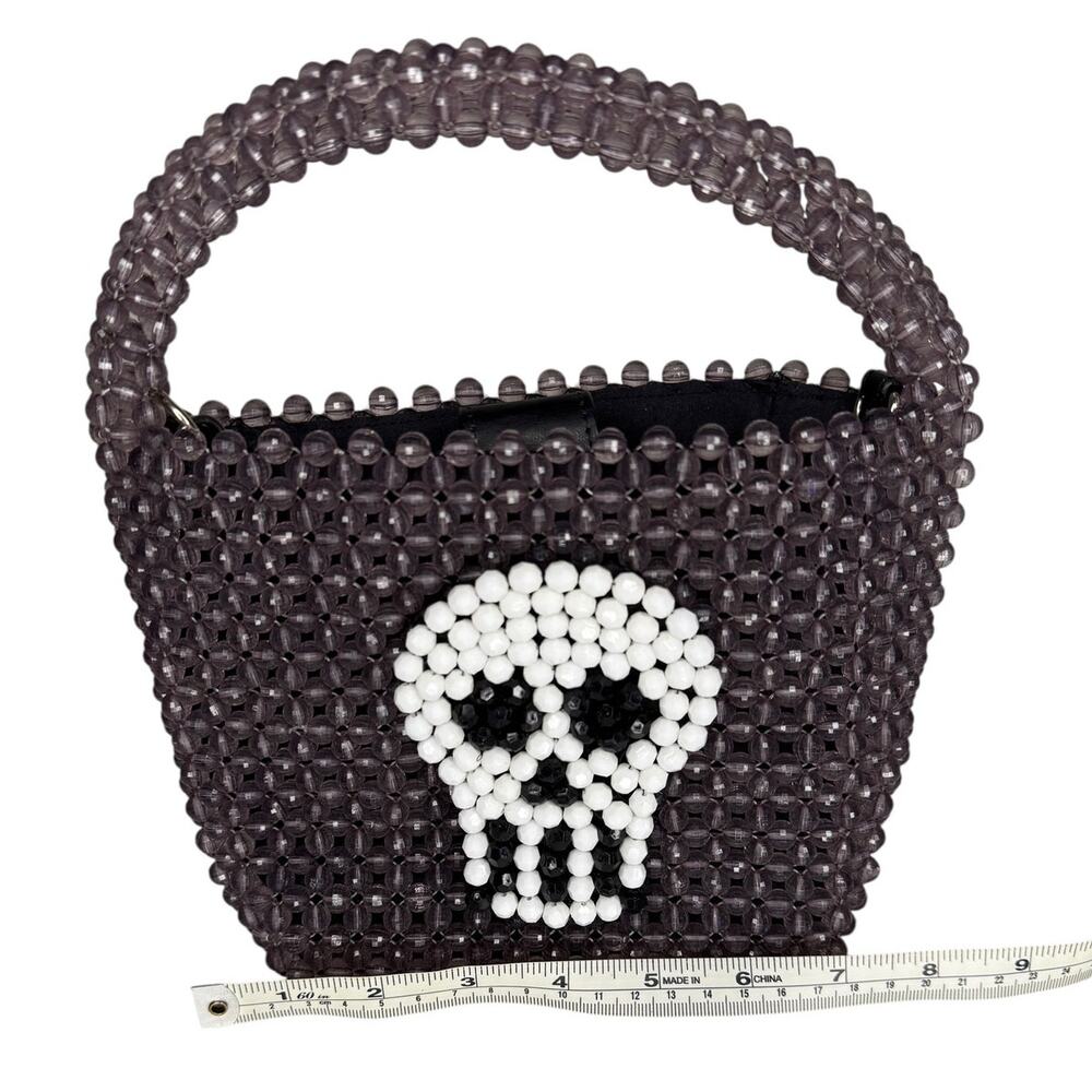 Bouffants And Broken Hearts Kendra Dandy Beaded Skull Purse Crossbody Top Handle - Picture 8 of 12